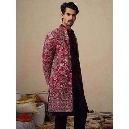 KALPRAAG Ikkat Hot Pink Indowestern Sherwani With Kurta And Pant