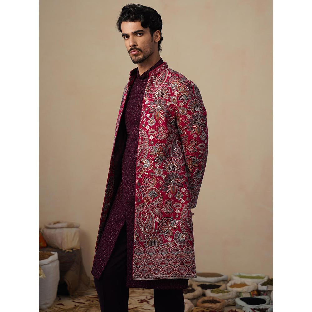 KALPRAAG Ikkat Hot Pink Indowestern Sherwani With Kurta And Pant
