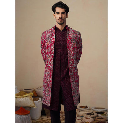 KALPRAAG Ikkat Hot Pink Indowestern Sherwani With Kurta And Pant
