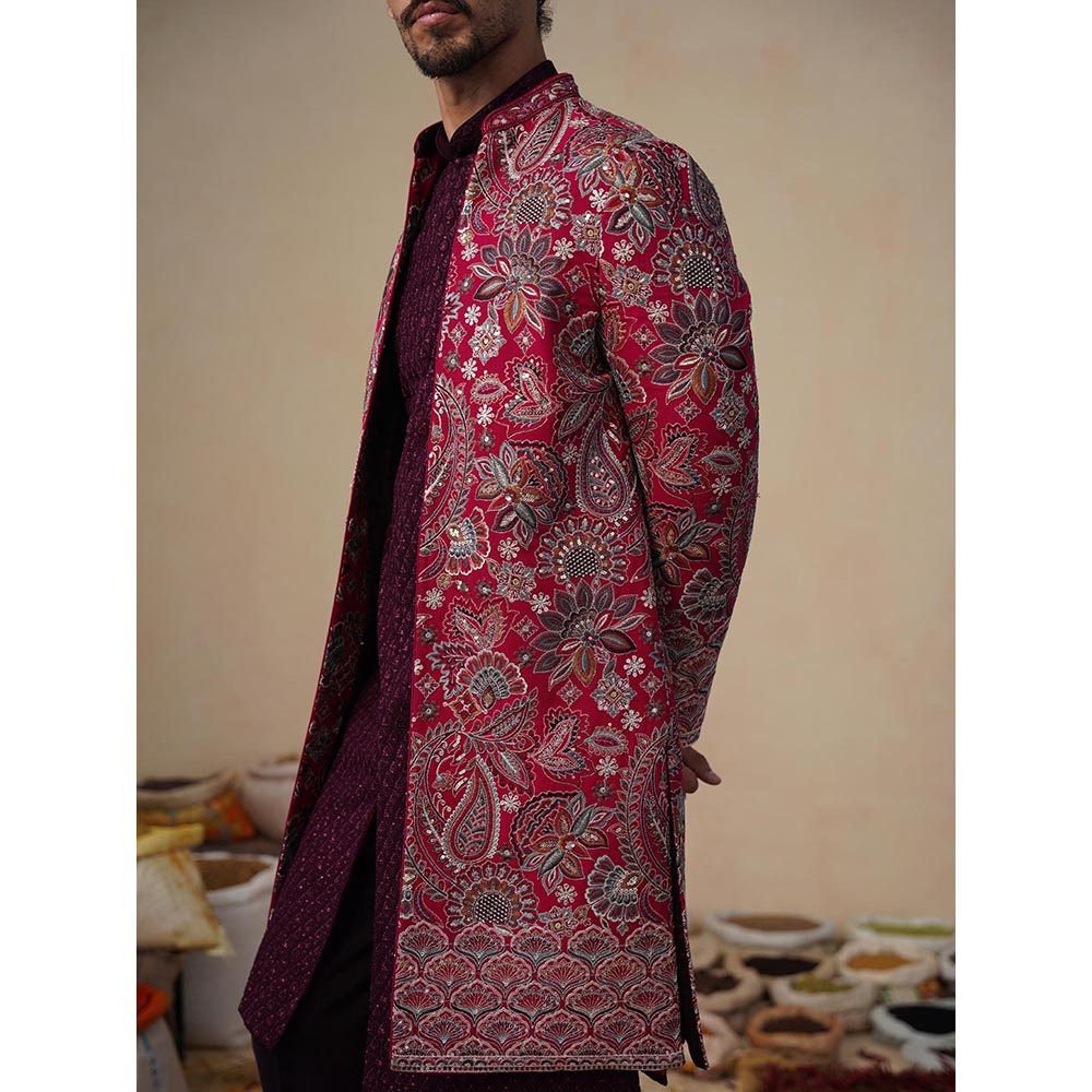 KALPRAAG Ikkat Hot Pink Indowestern Sherwani With Kurta And Pant