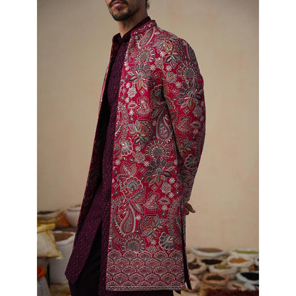 KALPRAAG Ikkat Hot Pink Indowestern Sherwani With Kurta And Pant