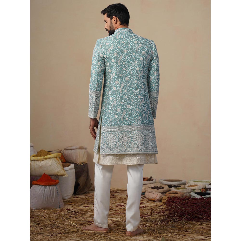 KALPRAAG Jahan Sky Blue Indowestern Sherwani With Kurta And Pant