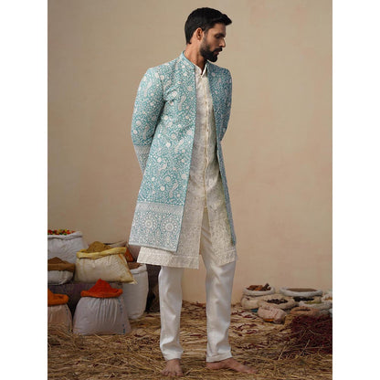 KALPRAAG Jahan Sky Blue Indowestern Sherwani With Kurta And Pant