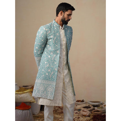 KALPRAAG Jahan Sky Blue Indowestern Sherwani With Kurta And Pant