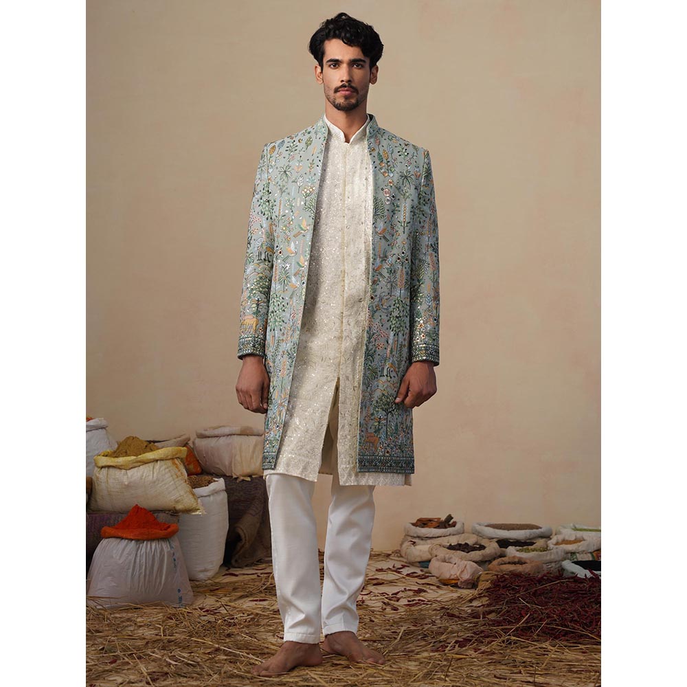 KALPRAAG Parind Green Indowestern Sherwani With Kurta And Pant