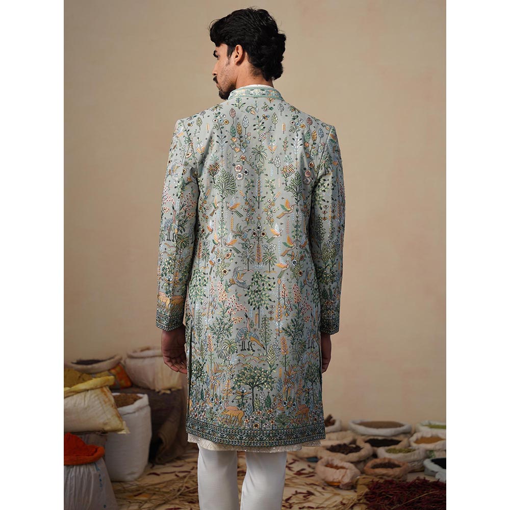 KALPRAAG Parind Green Indowestern Sherwani With Kurta And Pant