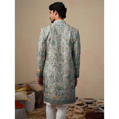 KALPRAAG Parind Green Indowestern Sherwani With Kurta And Pant