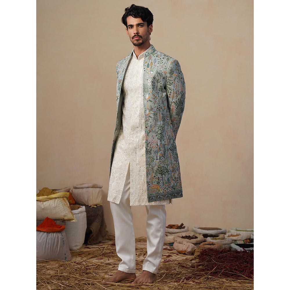 KALPRAAG Parind Green Indowestern Sherwani With Kurta And Pant