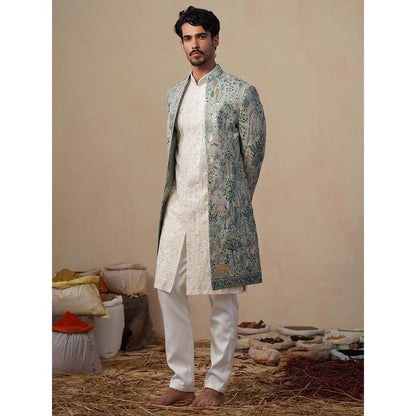 KALPRAAG Parind Green Indowestern Sherwani With Kurta And Pant