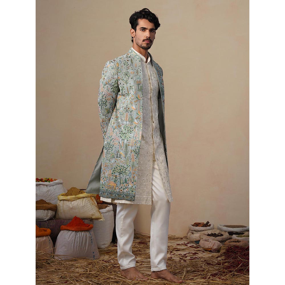 KALPRAAG Parind Green Indowestern Sherwani With Kurta And Pant