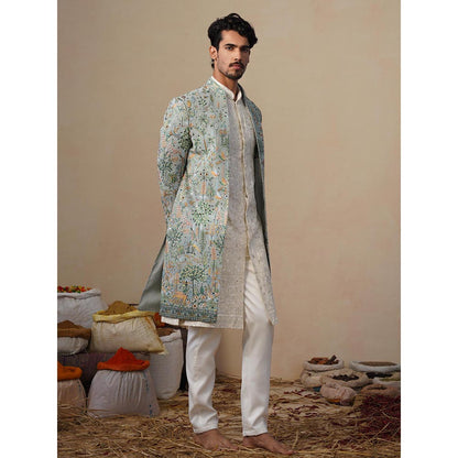 KALPRAAG Parind Green Indowestern Sherwani With Kurta And Pant