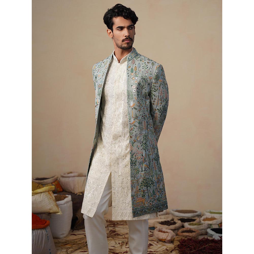 KALPRAAG Parind Green Indowestern Sherwani With Kurta And Pant