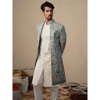 KALPRAAG Parind Green Indowestern Sherwani With Kurta And Pant