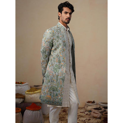 KALPRAAG Parind Green Indowestern Sherwani With Kurta And Pant