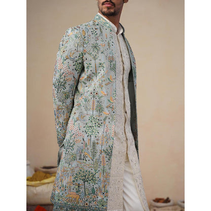 KALPRAAG Parind Green Indowestern Sherwani With Kurta And Pant