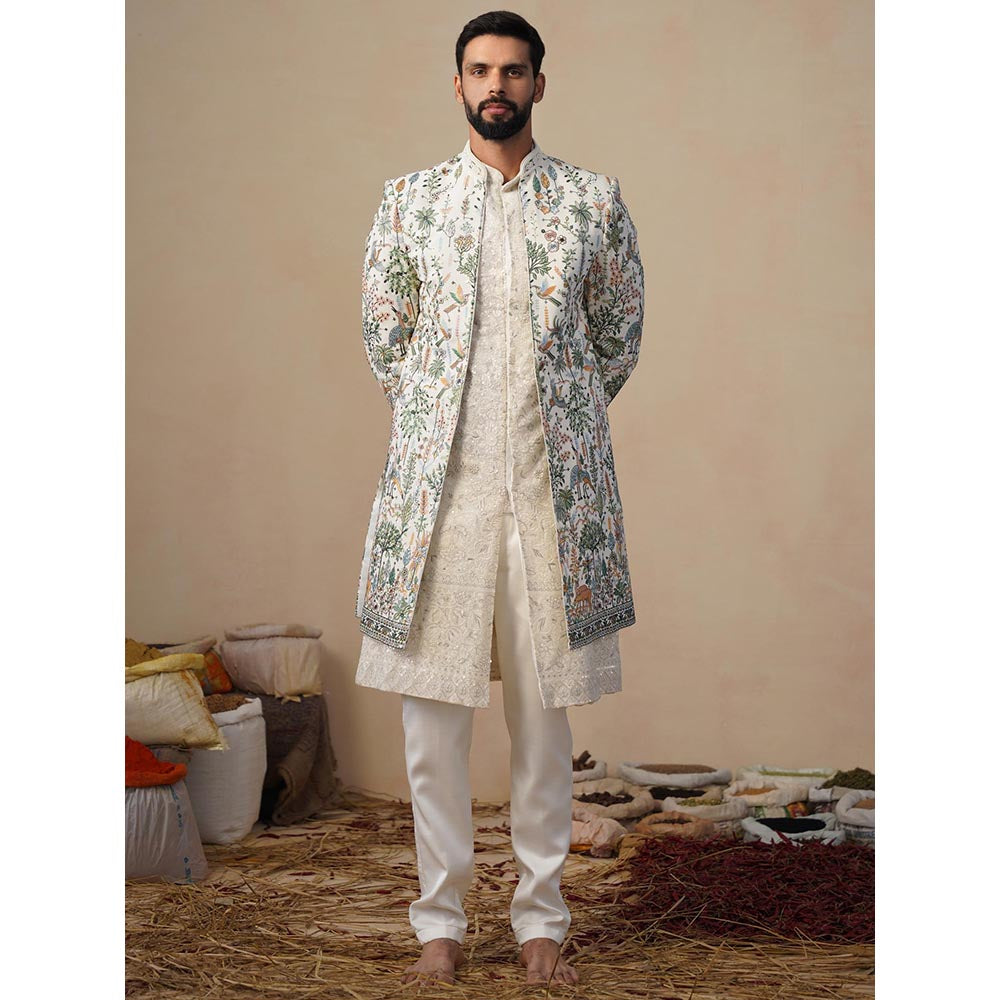 KALPRAAG Parind Ivory Indowestern Sherwani With Kurta And Pant
