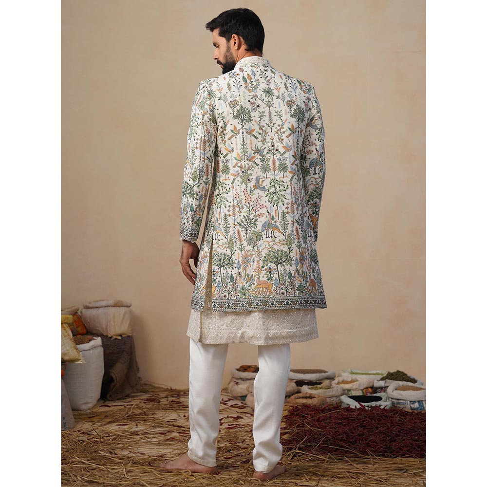 KALPRAAG Parind Ivory Indowestern Sherwani With Kurta And Pant