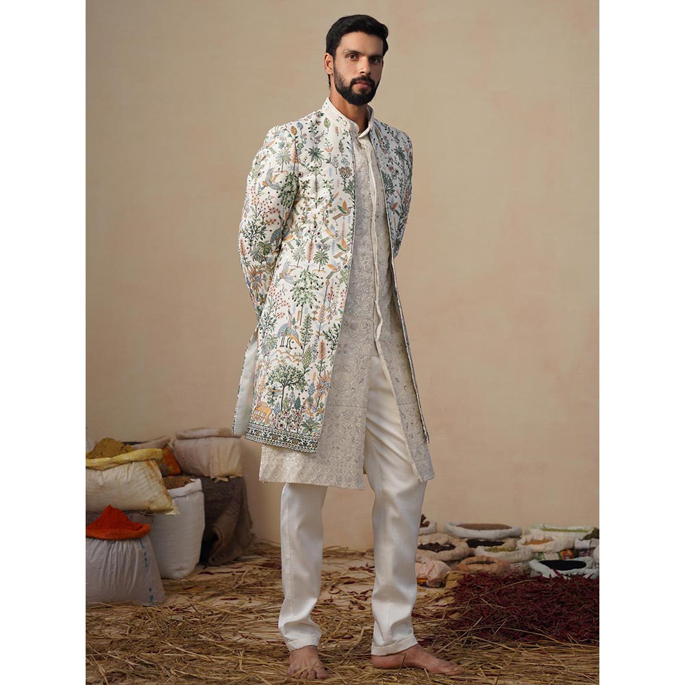KALPRAAG Parind Ivory Indowestern Sherwani With Kurta And Pant