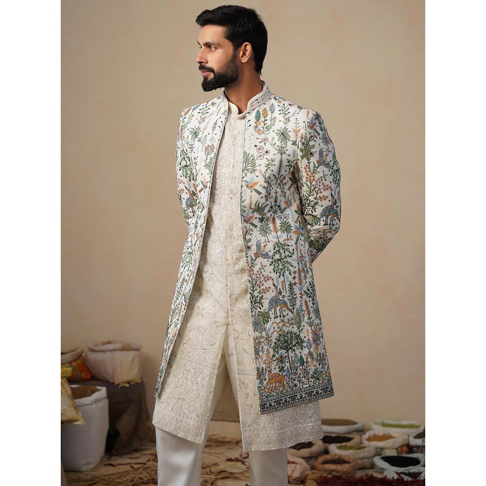 KALPRAAG Parind Ivory Indowestern Sherwani With Kurta And Pant