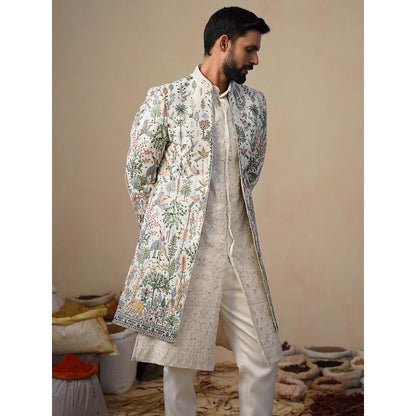 KALPRAAG Parind Ivory Indowestern Sherwani With Kurta And Pant