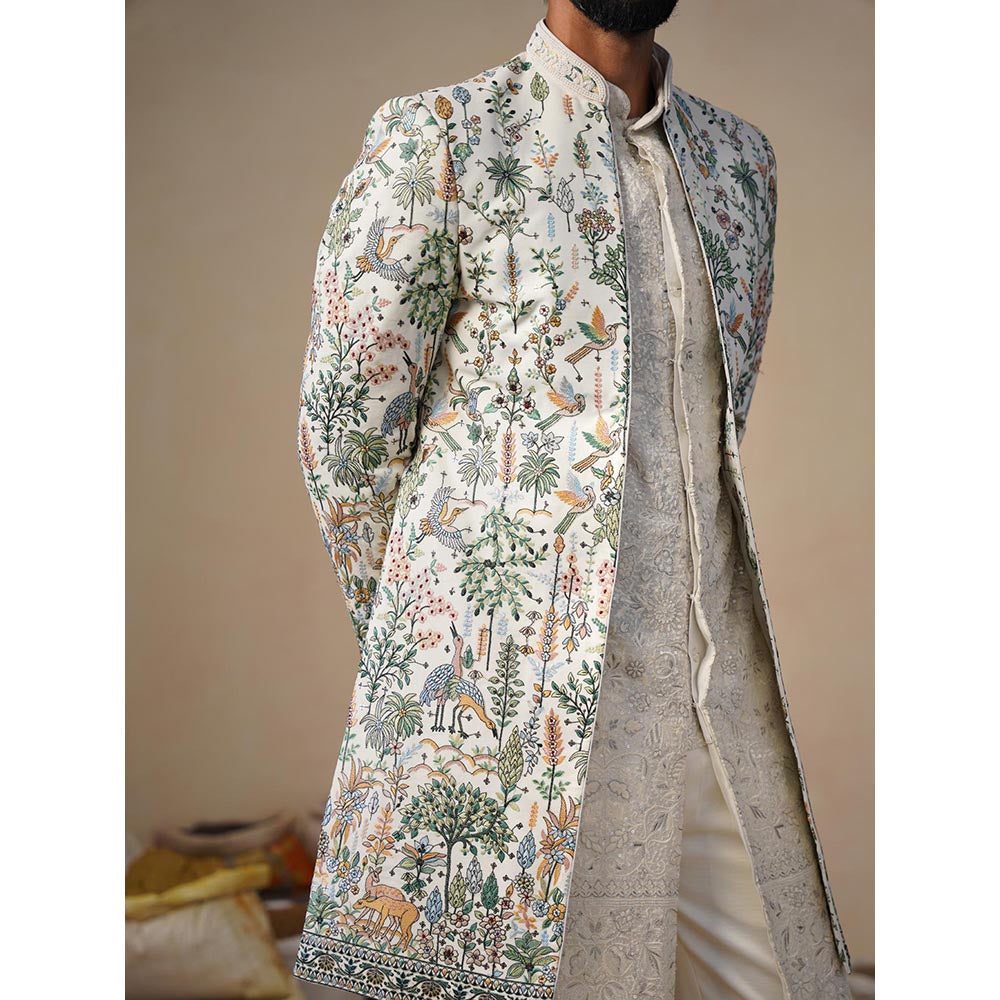 KALPRAAG Parind Ivory Indowestern Sherwani With Kurta And Pant