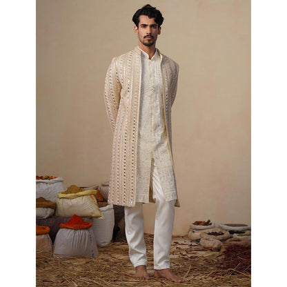 KALPRAAG Sheesha Cut dana Beige Sherwani With Kurta And Pant