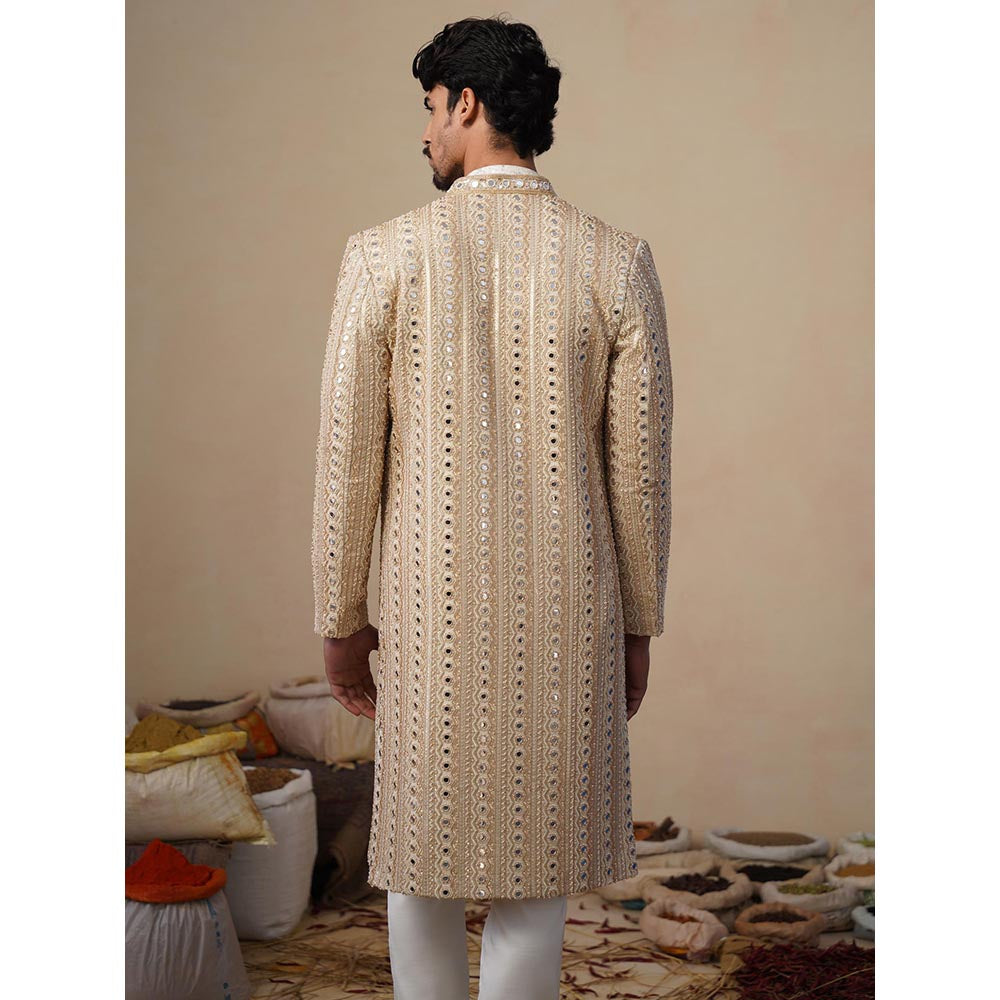 KALPRAAG Sheesha Cut dana Beige Sherwani With Kurta And Pant