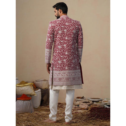KALPRAAG Gulbahar Cut dana Maroon Indowestern Sherwani With Kurta And Pant