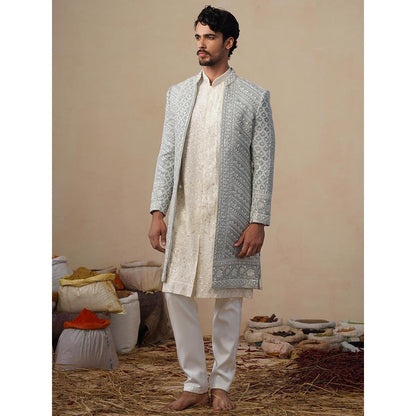 KALPRAAG Blue Noor Cut dana Sky Sherwani With Kurta And Pant