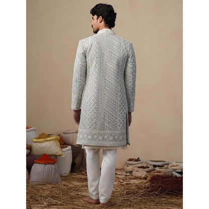 KALPRAAG Blue Noor Cut dana Sky Sherwani With Kurta And Pant