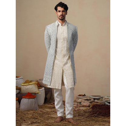 KALPRAAG Blue Noor Cut dana Sky Sherwani With Kurta And Pant