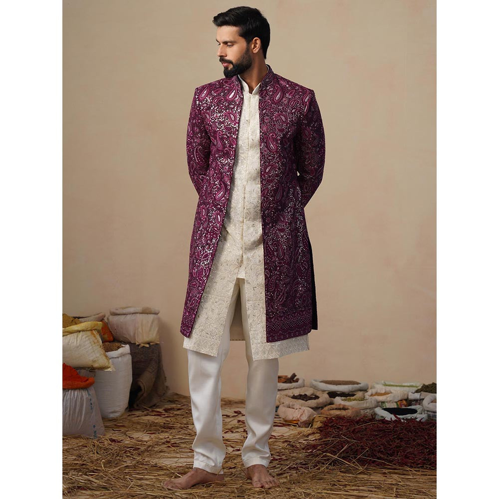 KALPRAAG Sitara Purple Indowestern Sherwani With Kurta And Pant