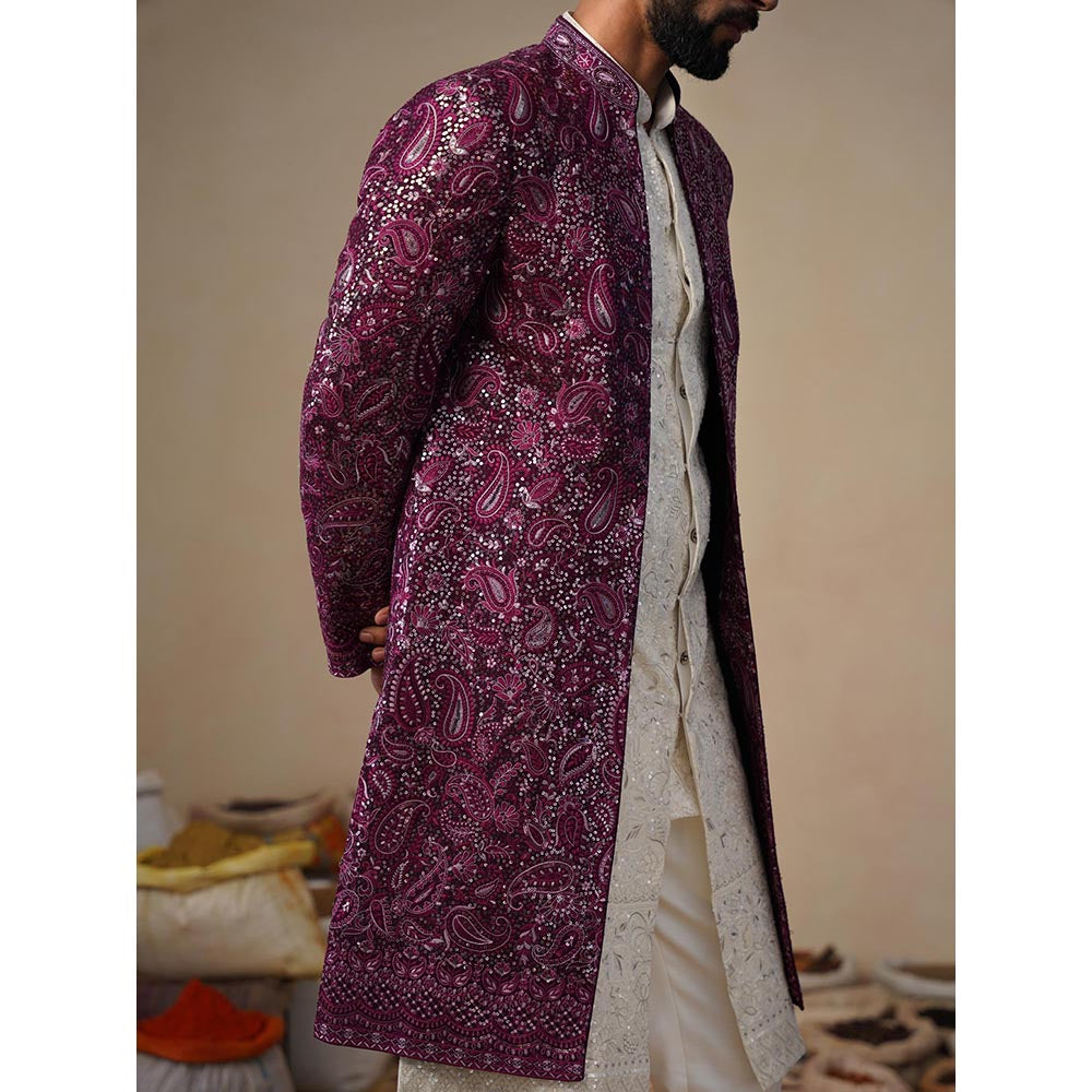 KALPRAAG Sitara Purple Indowestern Sherwani With Kurta And Pant