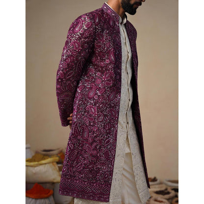 KALPRAAG Sitara Purple Indowestern Sherwani With Kurta And Pant