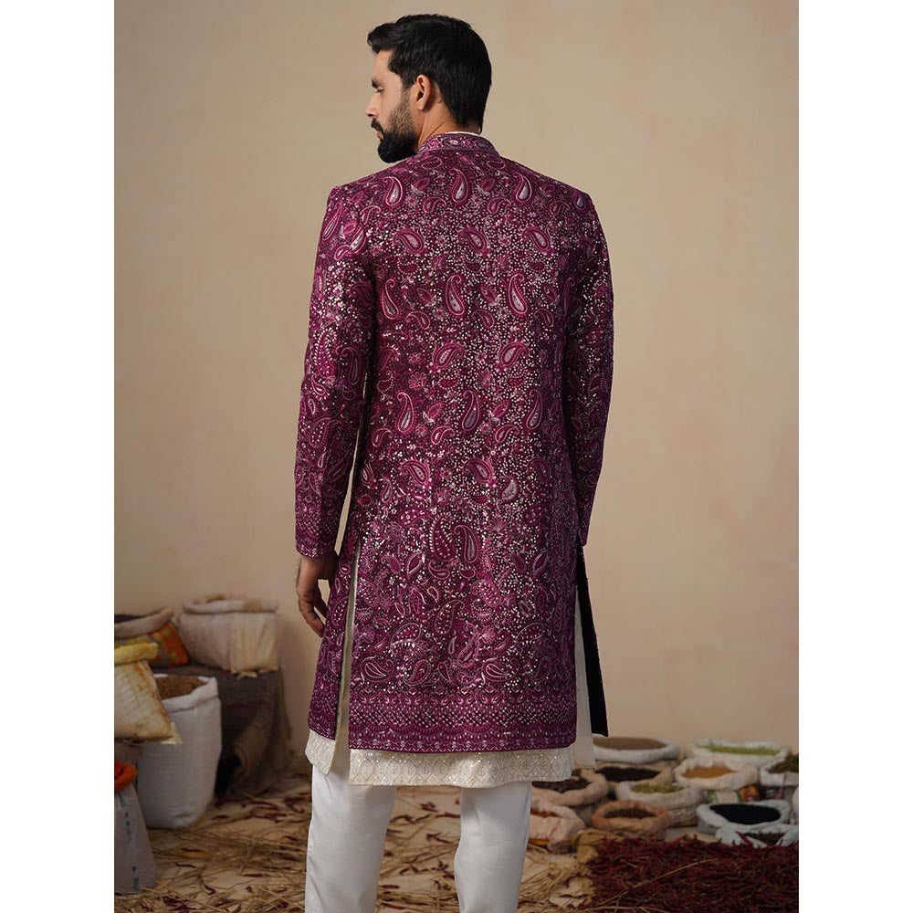 KALPRAAG Sitara Purple Indowestern Sherwani With Kurta And Pant