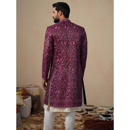 KALPRAAG Sitara Purple Indowestern Sherwani With Kurta And Pant