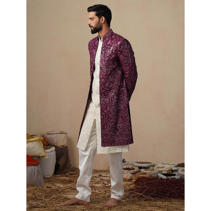 KALPRAAG Sitara Purple Indowestern Sherwani With Kurta And Pant