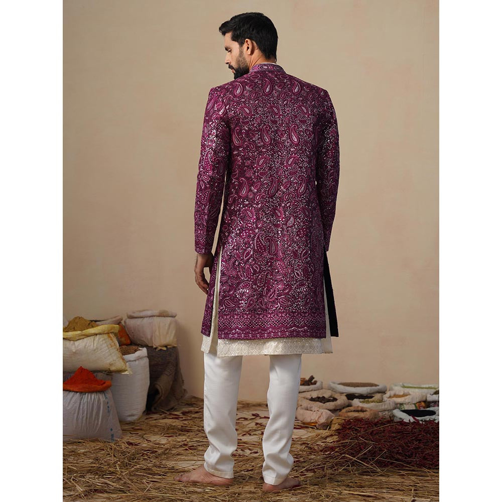 KALPRAAG Sitara Purple Indowestern Sherwani With Kurta And Pant