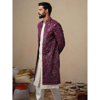 KALPRAAG Sitara Purple Indowestern Sherwani With Kurta And Pant