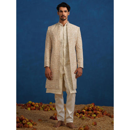 KALPRAAG Divit Cut dana Beige Sherwani With Kurta And Pant