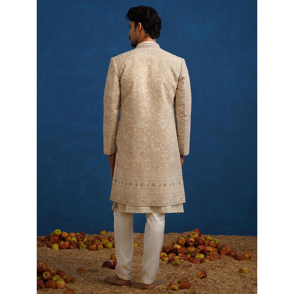 KALPRAAG Divit Cut dana Beige Sherwani With Kurta And Pant