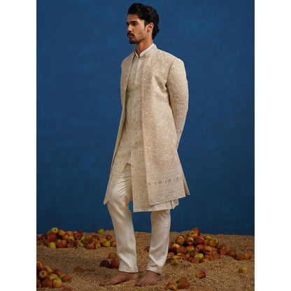 KALPRAAG Divit Cut dana Beige Sherwani With Kurta And Pant