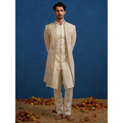 KALPRAAG Divit Cut dana Beige Sherwani With Kurta And Pant