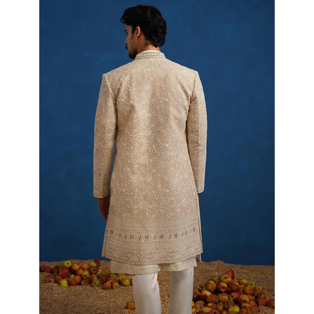KALPRAAG Divit Cut dana Beige Sherwani With Kurta And Pant