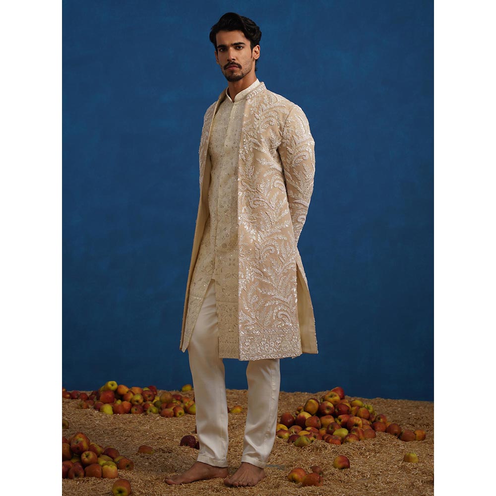 KALPRAAG Brown Tejas Cut dana Chiku Sherwani With Kurta And Pant