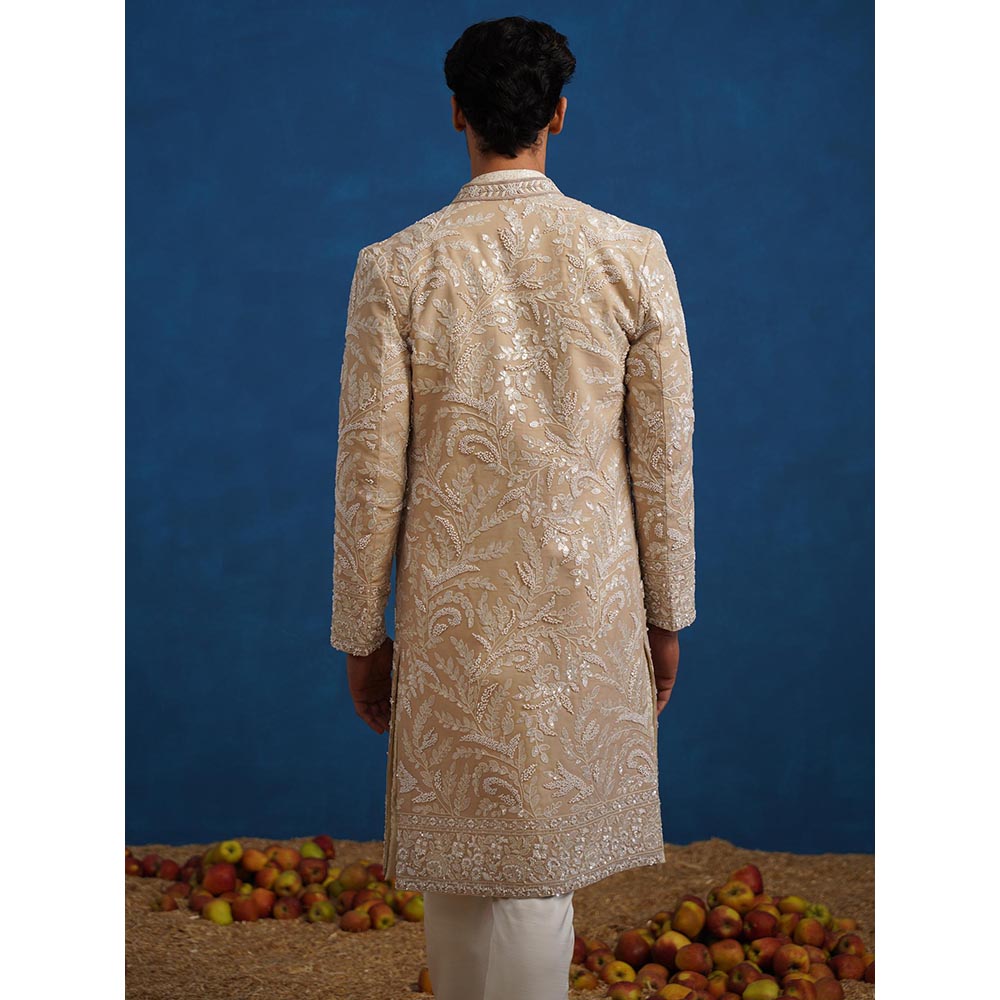 KALPRAAG Brown Tejas Cut dana Chiku Sherwani With Kurta And Pant