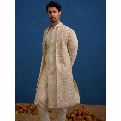 KALPRAAG Brown Tejas Cut dana Chiku Sherwani With Kurta And Pant