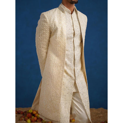 KALPRAAG Anant Cut dana Ivory Sherwani With Kurta And Pant