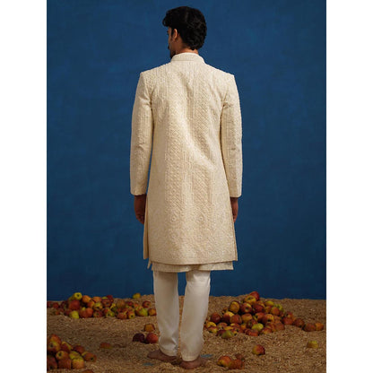 KALPRAAG Anant Cut dana Ivory Sherwani With Kurta And Pant