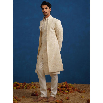 KALPRAAG Anant Cut dana Ivory Sherwani With Kurta And Pant